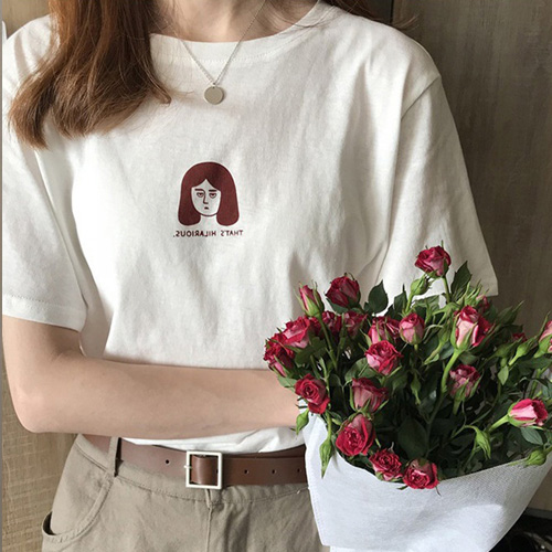 BI-A200510  단발머리 반팔 여성 박스 티셔츠